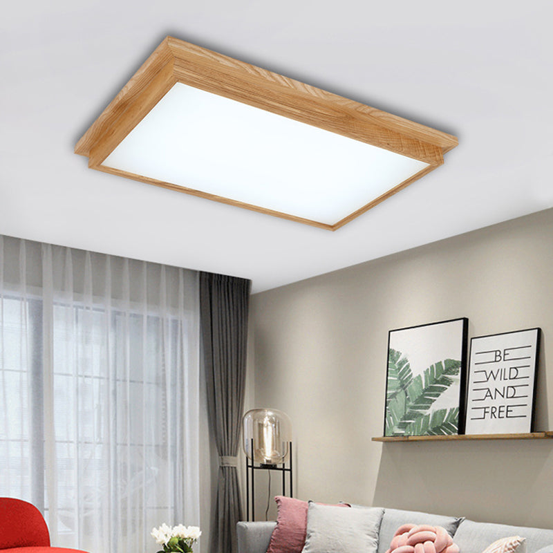 Rectangle Ceiling Mounted Light Modernism Wood Beige LED Flush Mount Lamp in White/Warm/Natural Light with Acrylic Diffuser, 10"/17" Wide