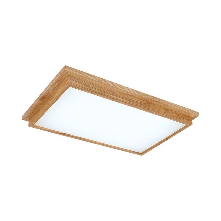 Rectangle Ceiling Mounted Light Modernism Wood Beige LED Flush Mount Lamp in White/Warm/Natural Light with Acrylic Diffuser, 10"/17" Wide