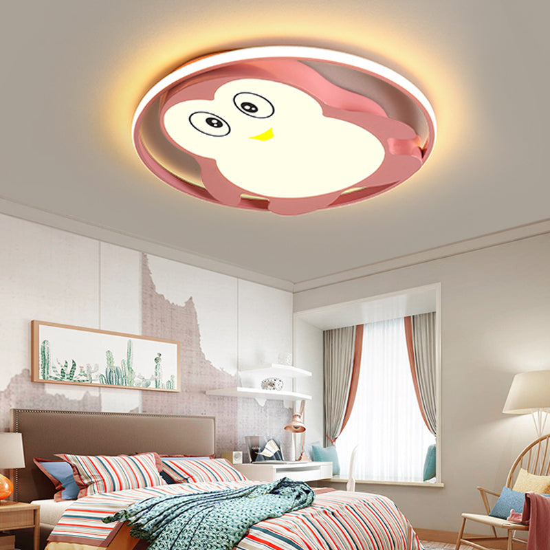 Penguin Bedroom Flushmount Ceiling Fixture Acrylic LED Cartoon Stylish Flush Mount Fixture in Blue/Pink