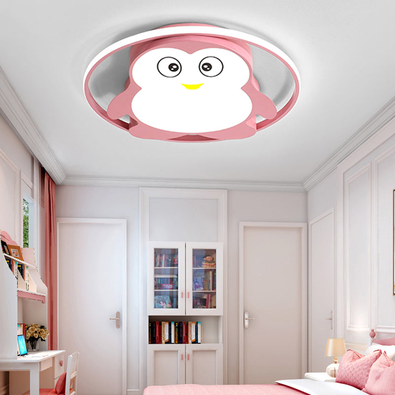 Penguin Bedroom Flushmount Ceiling Fixture Acrylic LED Cartoon Stylish Flush Mount Fixture in Blue/Pink