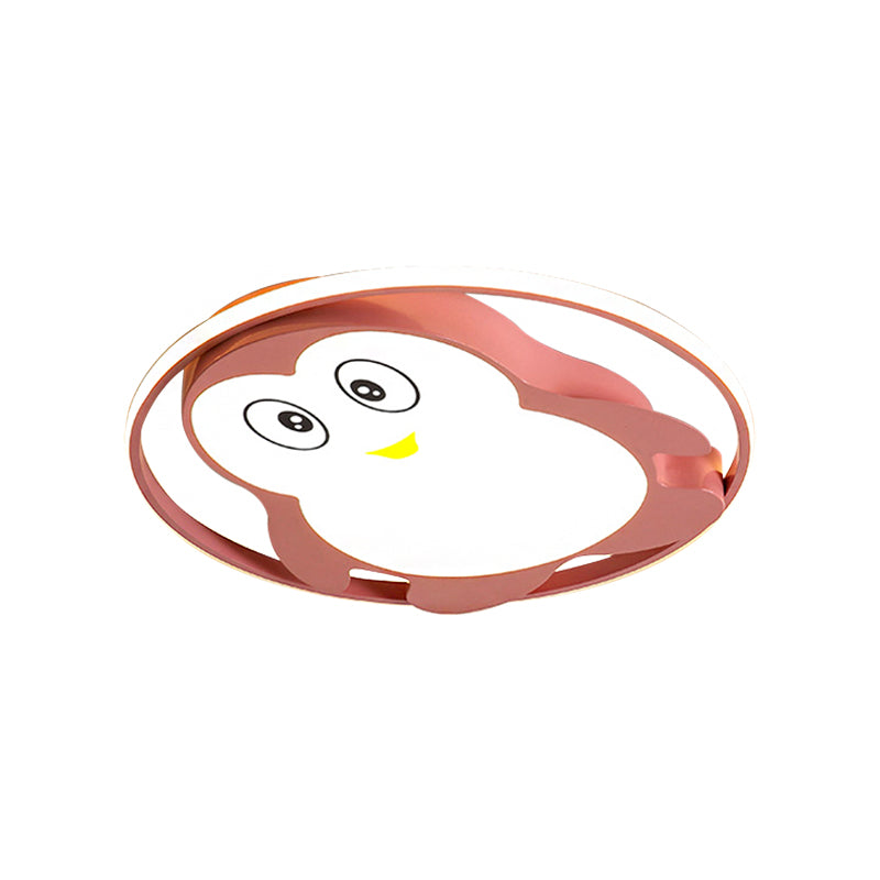 Penguin Bedroom Flushmount Ceiling Fixture Acrylic LED Cartoon Stylish Flush Mount Fixture in Blue/Pink