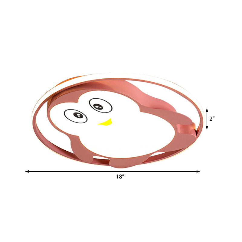 Penguin Bedroom Flushmount Ceiling Fixture Acrylic LED Cartoon Stylish Flush Mount Fixture in Blue/Pink