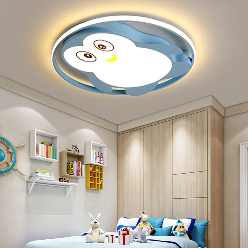 Penguin Bedroom Flushmount Ceiling Fixture Acrylic LED Cartoon Stylish Flush Mount Fixture in Blue/Pink