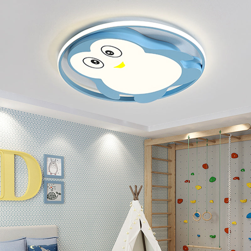 Penguin Bedroom Flushmount Ceiling Fixture Acrylic LED Cartoon Stylish Flush Mount Fixture in Blue/Pink