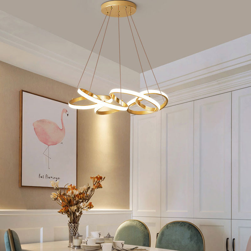 19.5"/25.5" Wide Curve Chandelier Lamp Modernism Acrylic LED Gold Hanging Pendant Lamp in White/Warm Light for Living Room