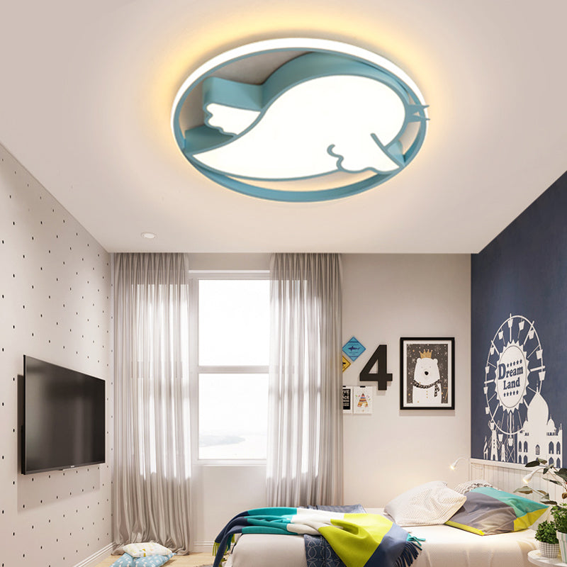 Bird Shaped Flushmount Light Kids Acrylic LED Blue/Pink Ceiling Light Fixture with Metal Ring for Child Bedroom