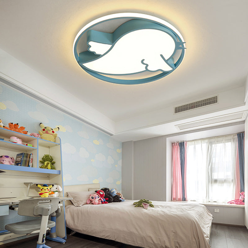 Bird Shaped Flushmount Light Kids Acrylic LED Blue/Pink Ceiling Light Fixture with Metal Ring for Child Bedroom
