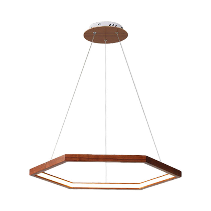 Hexagonal Pendant Chandelier Contemporary Acrylic LED Light/Dark Wood Hanging Ceiling Light, 16"/19.5"/23.5" Wide