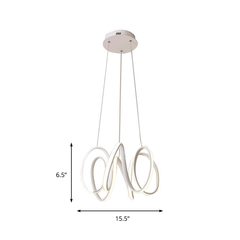 Minimalistische LED -Kronleuchterleuchte mit Acrylschatten weißer Kurve Anhängerleuchte in weiß/warmem Licht für Wohnzimmer