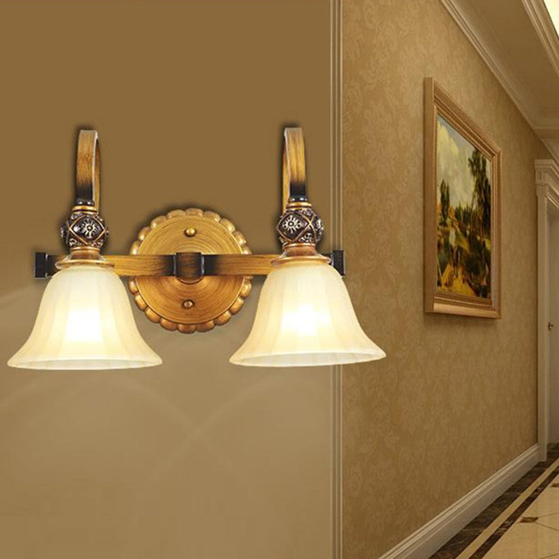 1/2/3 Lights Frosted Glass Vanity Light Fixture Traditional Gold Cup Shape/Bell Bathroom Wall Lighting