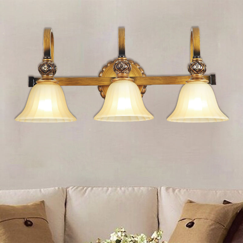 1/2/3 Lights Frosted Glass Vanity Light Fixture Traditional Gold Cup Shape/Bell Bathroom Wall Lighting