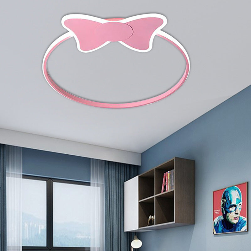 Plafonnier annulaire rose/blanc, moderne et élégant, éclairage LED en aluminium et acrylique, avec décoration nœud papillon/nuage