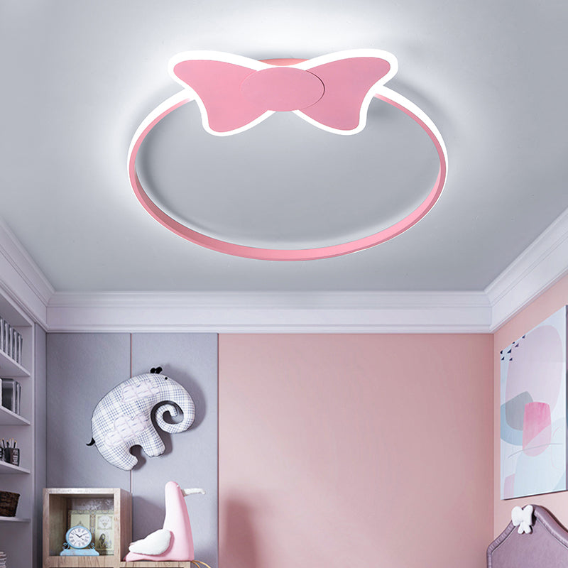 Rosa/Weiß Ring Flush Licht Moderne stilvolle LED Aluminium und Acryl Flush Mount Beleuchtung mit Bowknot/Cloud Dekoration
