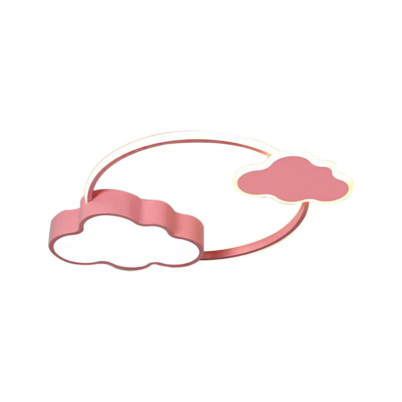 Plafonnier annulaire rose/blanc, moderne et élégant, éclairage LED en aluminium et acrylique, avec décoration nœud papillon/nuage