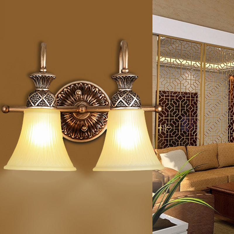 Frosted Glass Bell Eitelkeitsbeleuchtung Klassiker 2/3 Lichter Bad Wandlampe in Bronze