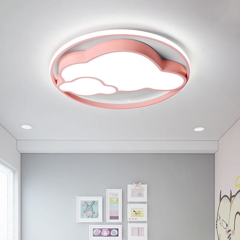 Contemporary Cloud Shade Flush Pendant Light Acrylic LED Child Bedroom Blue/Pink Ceiling Lamp in Warm/White Light