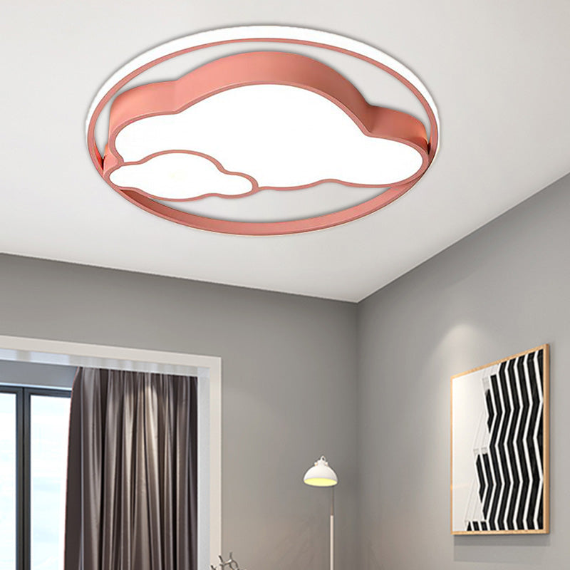Contemporary Cloud Shade Flush Pendant Light Acrylic LED Child Bedroom Blue/Pink Ceiling Lamp in Warm/White Light