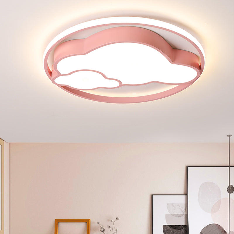 Contemporary Cloud Shade Flush Pendant Light Acrylic LED Child Bedroom Blue/Pink Ceiling Lamp in Warm/White Light