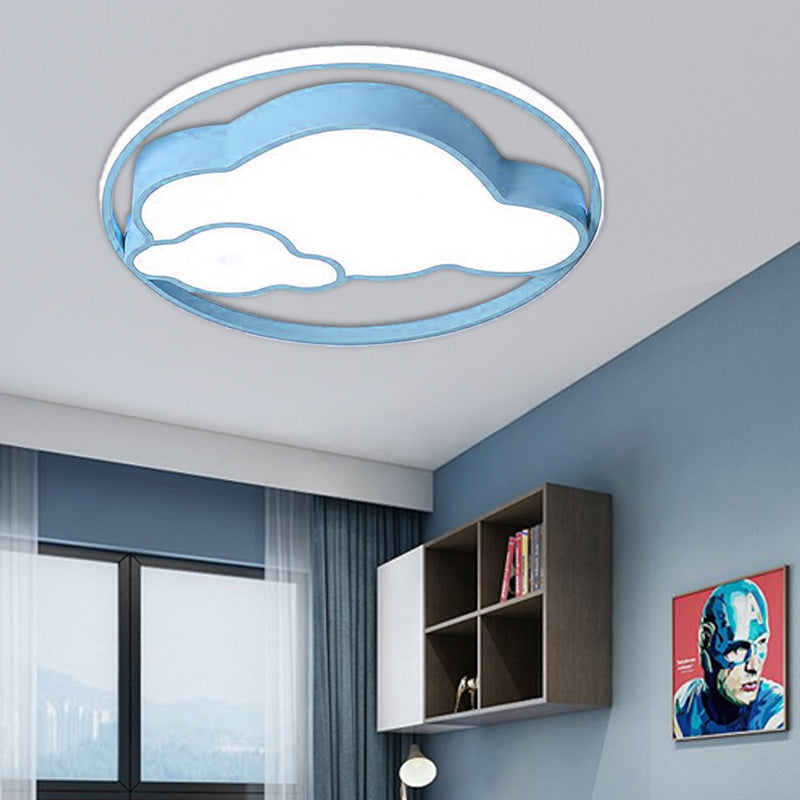 Contemporary Cloud Shade Flush Pendant Light Acrylic LED Child Bedroom Blue/Pink Ceiling Lamp in Warm/White Light