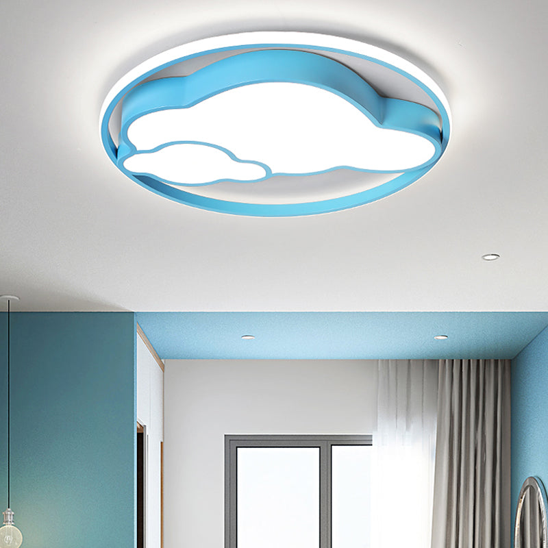 Contemporary Cloud Shade Flush Pendant Light Acrylic LED Child Bedroom Blue/Pink Ceiling Lamp in Warm/White Light