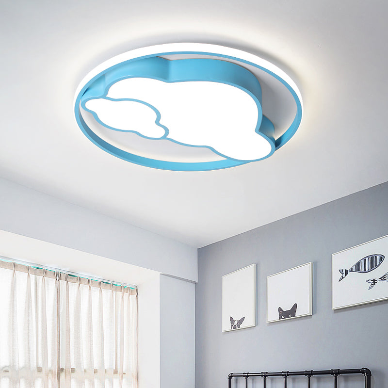 Contemporary Cloud Shade Flush Pendant Light Acrylic LED Child Bedroom Blue/Pink Ceiling Lamp in Warm/White Light