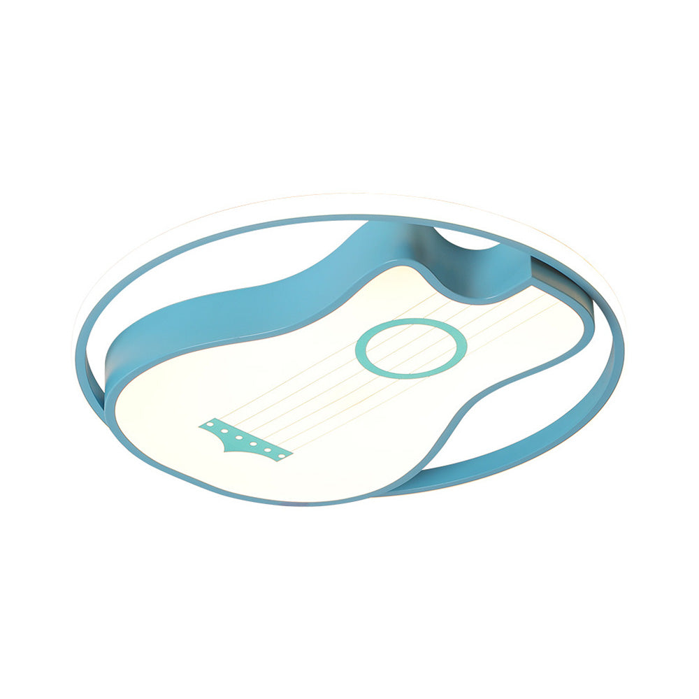 Kinder-Gitarrenschirm-Unterputzleuchte, Acryl-LED-Schlafzimmer-Blau-Unterputzleuchte mit Metallring in warmem/weißem Licht, 16"/19,5" Breite