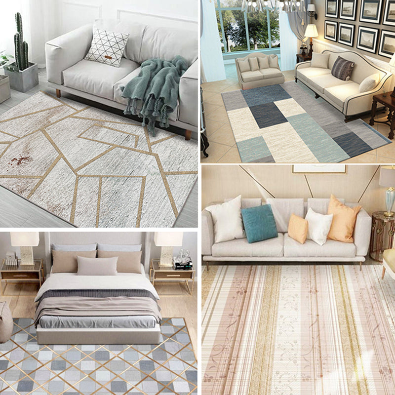 Multi Color Bohemian Rug Polypropylene Colorblock Tribal Print Rug Machine Washable Anti-Slip Backing Stain Resistant Carpet for Sitting Room