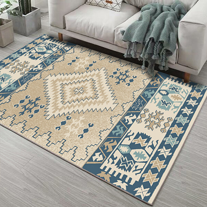Multi Color Bohemian Rug Polypropylene Colorblock Tribal Print Rug Machine Washable Anti-Slip Backing Stain Resistant Carpet for Sitting Room