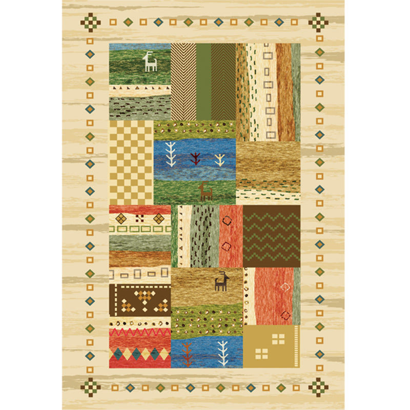Multi Color Bohemian Rug Polypropylene Colorblock Tribal Print Rug Machine Washable Anti-Slip Backing Stain Resistant Carpet for Sitting Room