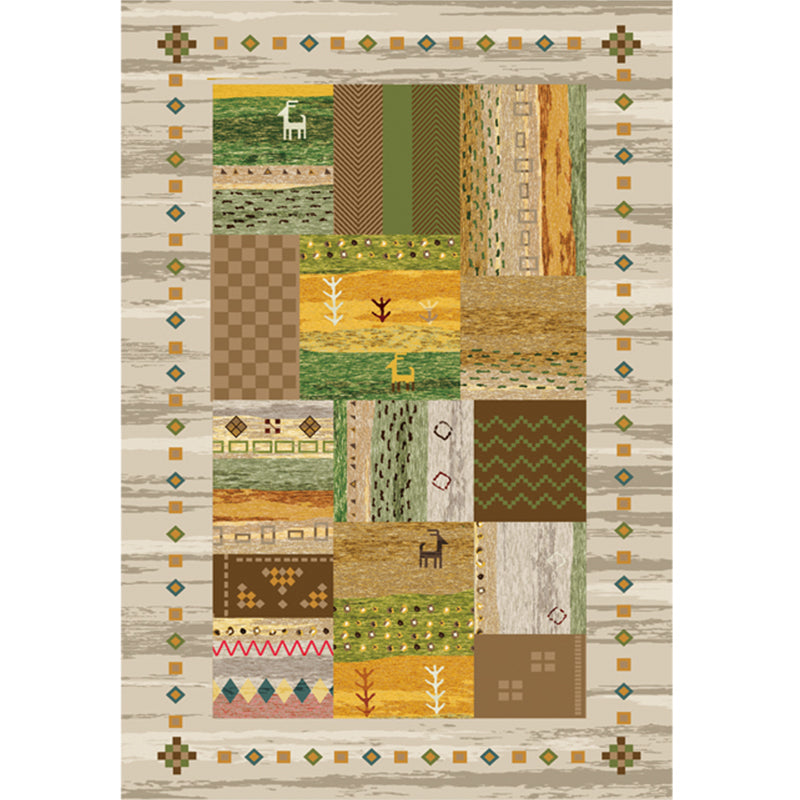 Multi Color Bohemian Rug Polypropylene Colorblock Tribal Print Rug Machine Washable Anti-Slip Backing Stain Resistant Carpet for Sitting Room