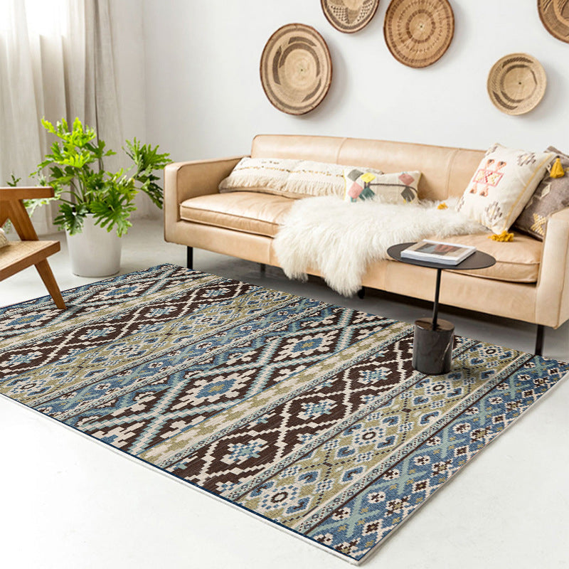 Traditional Multi-Color Patterned Rug Polyester Boho Chic Rug Non-Slip Machine Washable Stain Resistant Area Carpet for Home