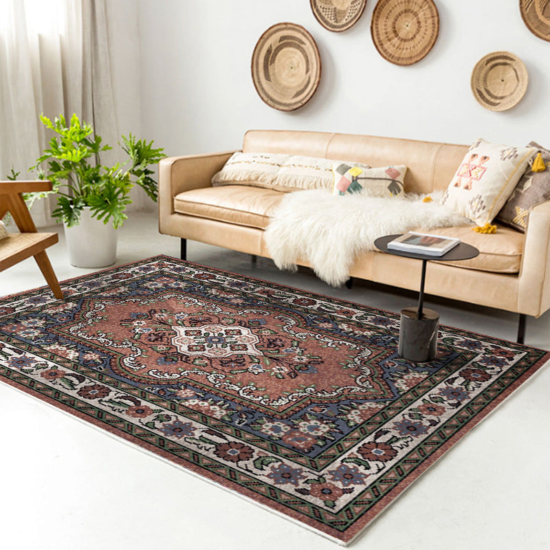 Traditional Multi-Color Patterned Rug Polyester Boho Chic Rug Non-Slip Machine Washable Stain Resistant Area Carpet for Home