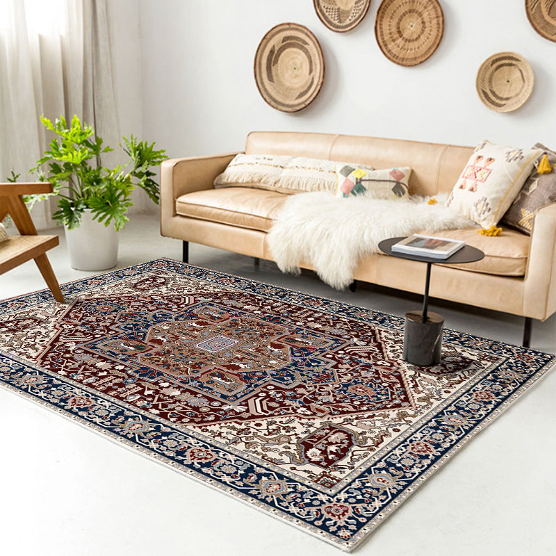 Traditional Multi-Color Patterned Rug Polyester Boho Chic Rug Non-Slip Machine Washable Stain Resistant Area Carpet for Home