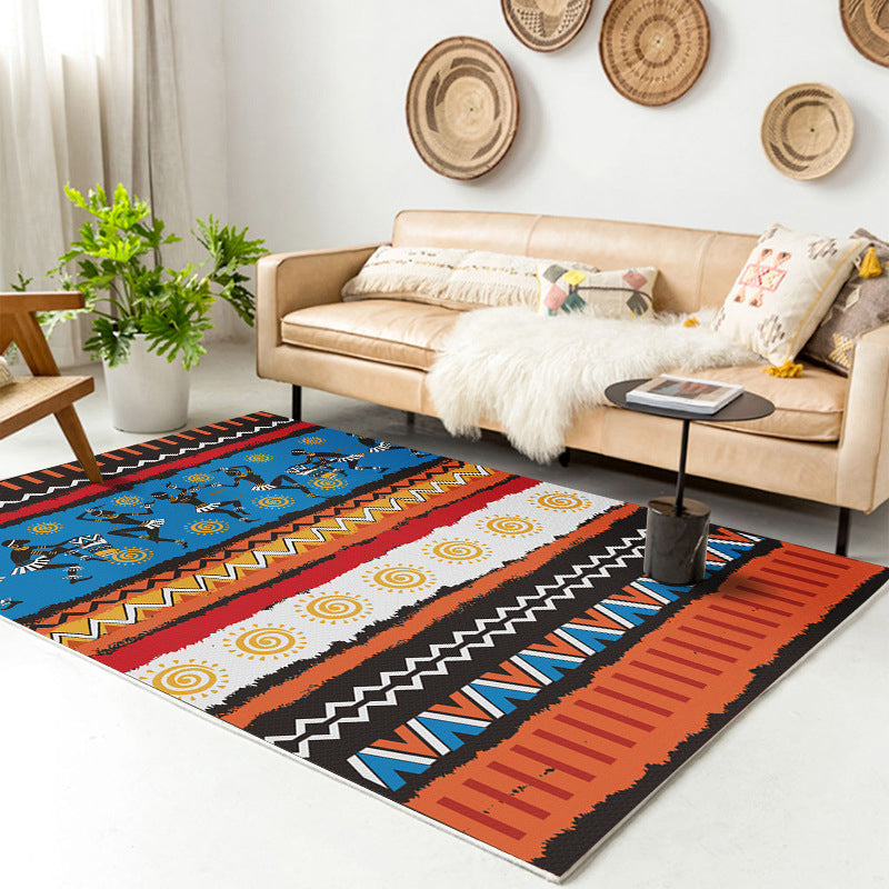 Traditional Multi-Color Patterned Rug Polyester Boho Chic Rug Non-Slip Machine Washable Stain Resistant Area Carpet for Home