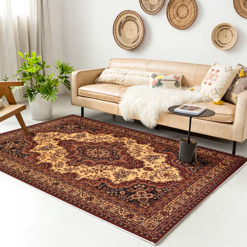 Traditional Multi-Color Patterned Rug Polyester Boho Chic Rug Non-Slip Machine Washable Stain Resistant Area Carpet for Home