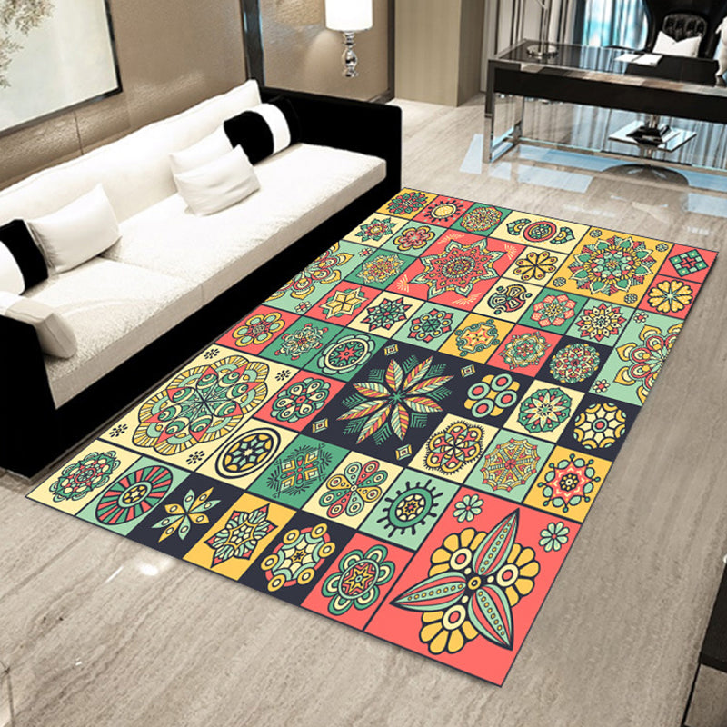 Böhmischer Teppich mit Mosaik-Fliesen-Druck, mehrfarbiger Polypropylen-Teppich, schmutzabweisend, waschbar, rutschfeste Rückseite, Teppich für Heimdekoration