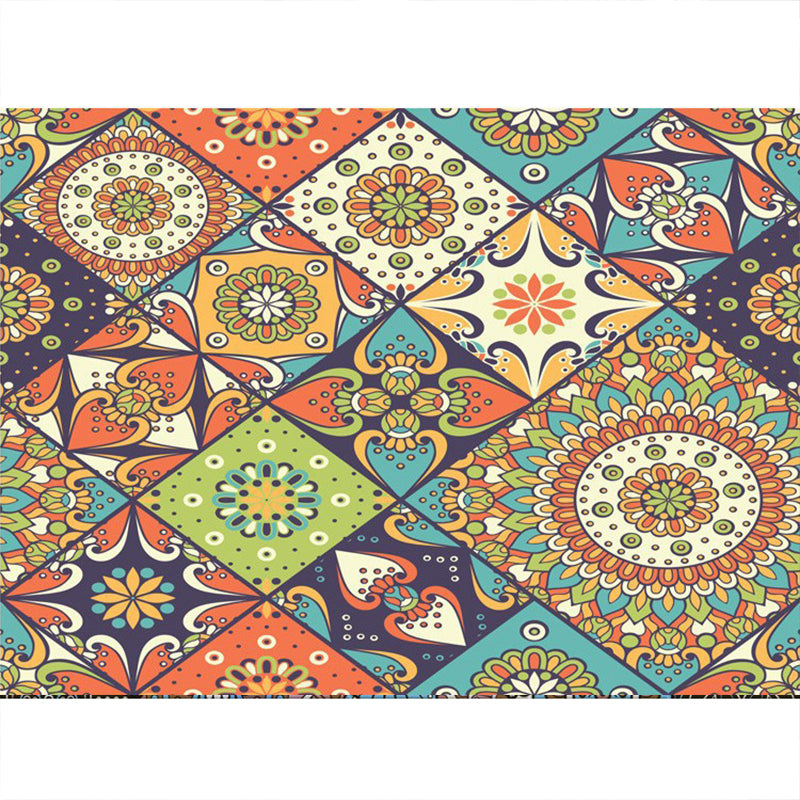 Böhmischer Teppich mit Mosaik-Fliesen-Druck, mehrfarbiger Polypropylen-Teppich, schmutzabweisend, waschbar, rutschfeste Rückseite, Teppich für Heimdekoration