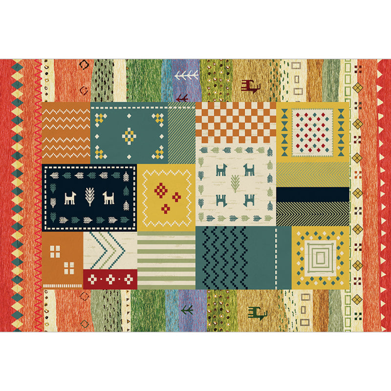 Nostalgie-Teppich mit mehrfarbigem Muster, Polyester, Bohemia-Teppich, rutschfeste Rückseite, schmutzabweisend, waschbarer Teppich für Heimdekoration