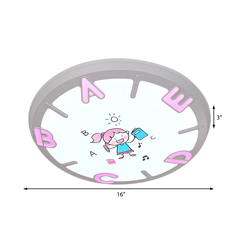 Kinder-Deckenleuchte mit rundem Lampenschirm, Kunststoff-LED-Schlafzimmer-Hängeleuchte mit Buchstabenmuster in Blau/Rosa
