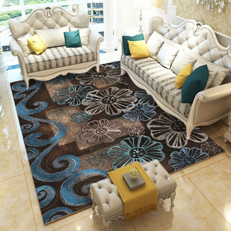 Casual Digital Print Floral Rug Multi-Color Modern Rug Polyester Stain Resistant Anti-Slip Backing Washable Carpet for Great Room