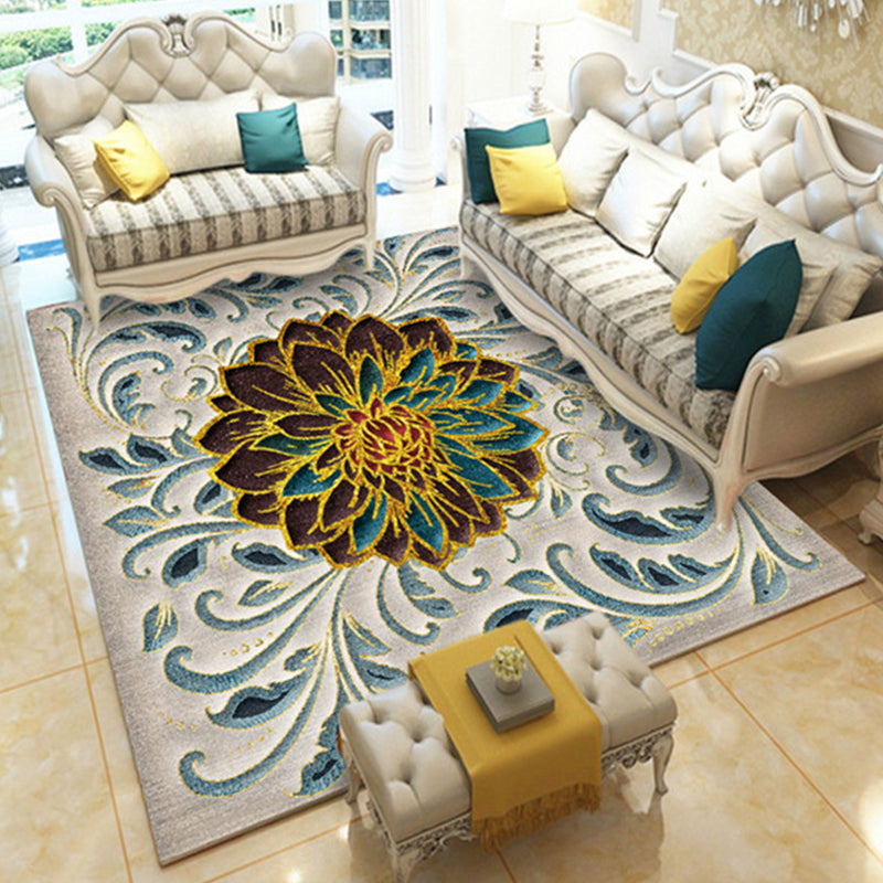 Casual Digital Print Floral Rug Multi-Color Modern Rug Polyester Stain Resistant Anti-Slip Backing Washable Carpet for Great Room