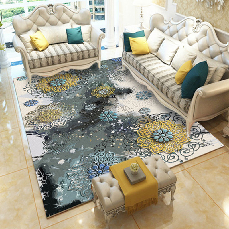 Casual Digital Print Floral Rug Multi-Color Modern Rug Polyester Stain Resistant Anti-Slip Backing Washable Carpet for Great Room