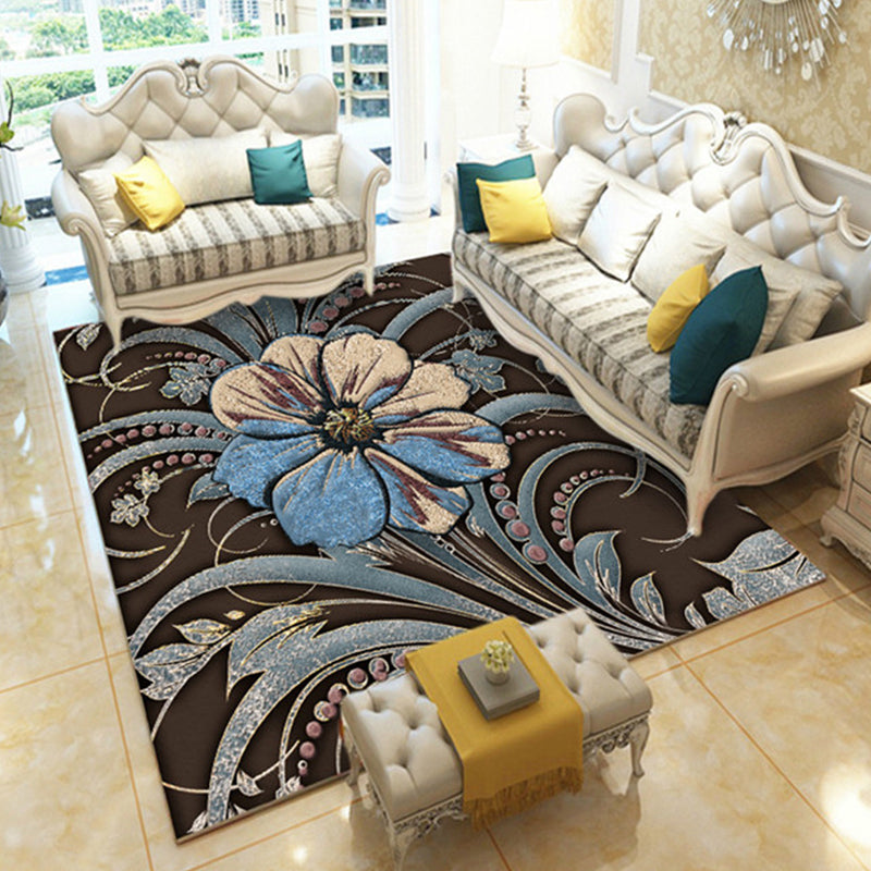Casual Digital Print Floral Rug Multi-Color Modern Rug Polyester Stain Resistant Anti-Slip Backing Washable Carpet for Great Room