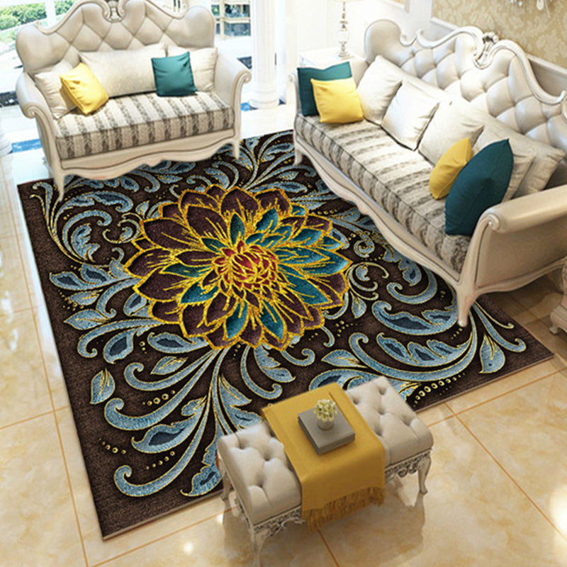 Casual Digital Print Floral Rug Multi-Color Modern Rug Polyester Stain Resistant Anti-Slip Backing Washable Carpet for Great Room