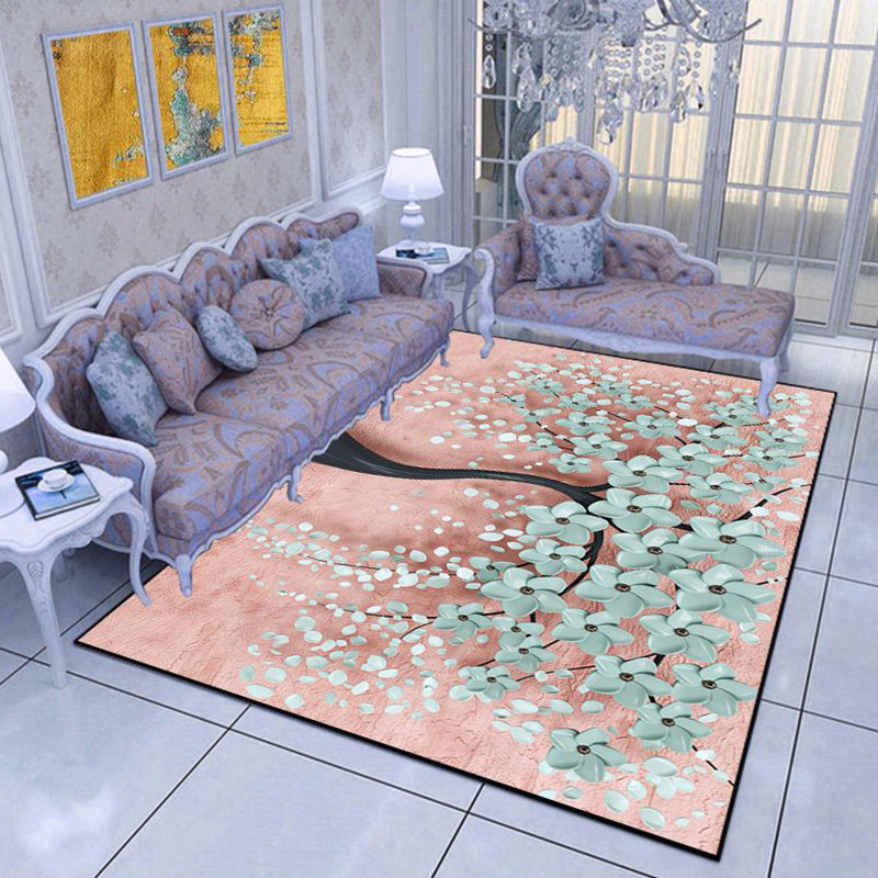Modern Living Room Area Rug Multi Color Flower Carpet Polypropylene Washable Non-Slip Stain Resistant Indoor Rug