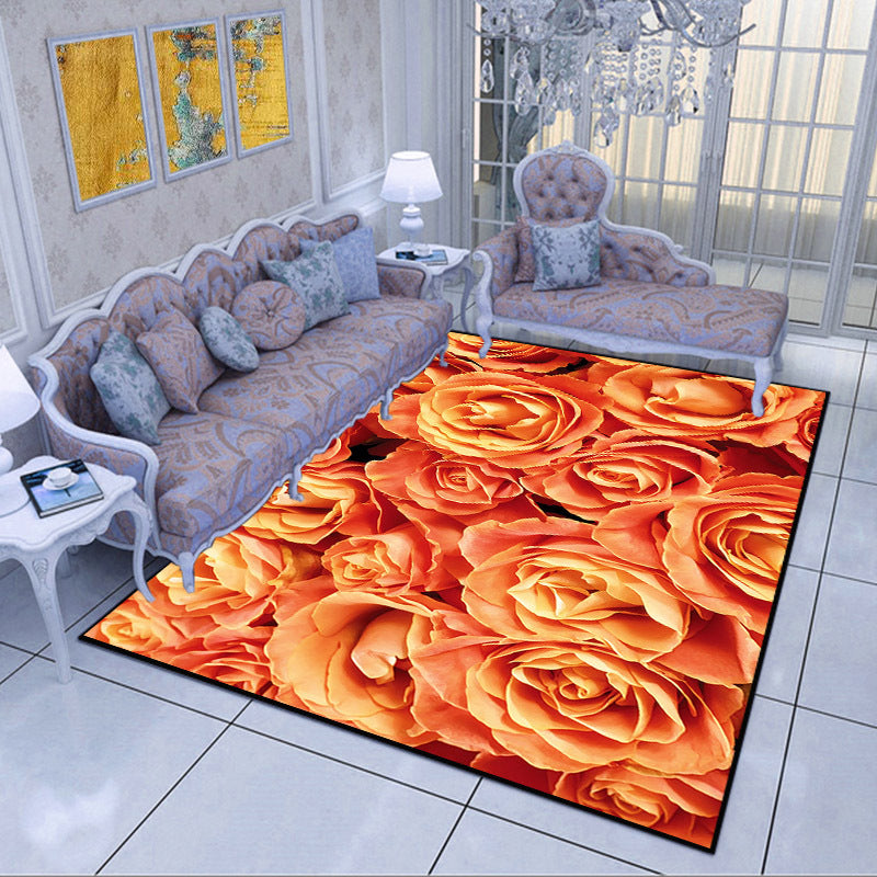 Modern Living Room Area Rug Multi Color Flower Carpet Polypropylene Washable Non-Slip Stain Resistant Indoor Rug