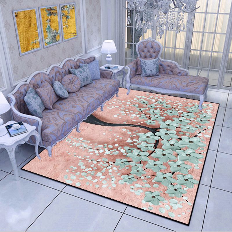 Modern Living Room Area Rug Multi Color Flower Carpet Polypropylene Washable Non-Slip Stain Resistant Indoor Rug