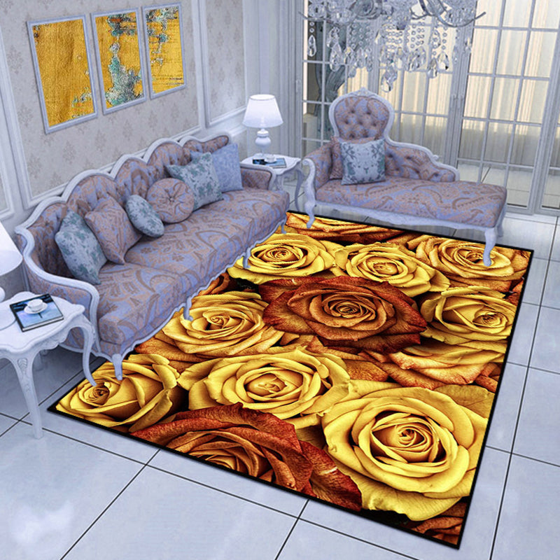 Modern Living Room Area Rug Multi Color Flower Carpet Polypropylene Washable Non-Slip Stain Resistant Indoor Rug