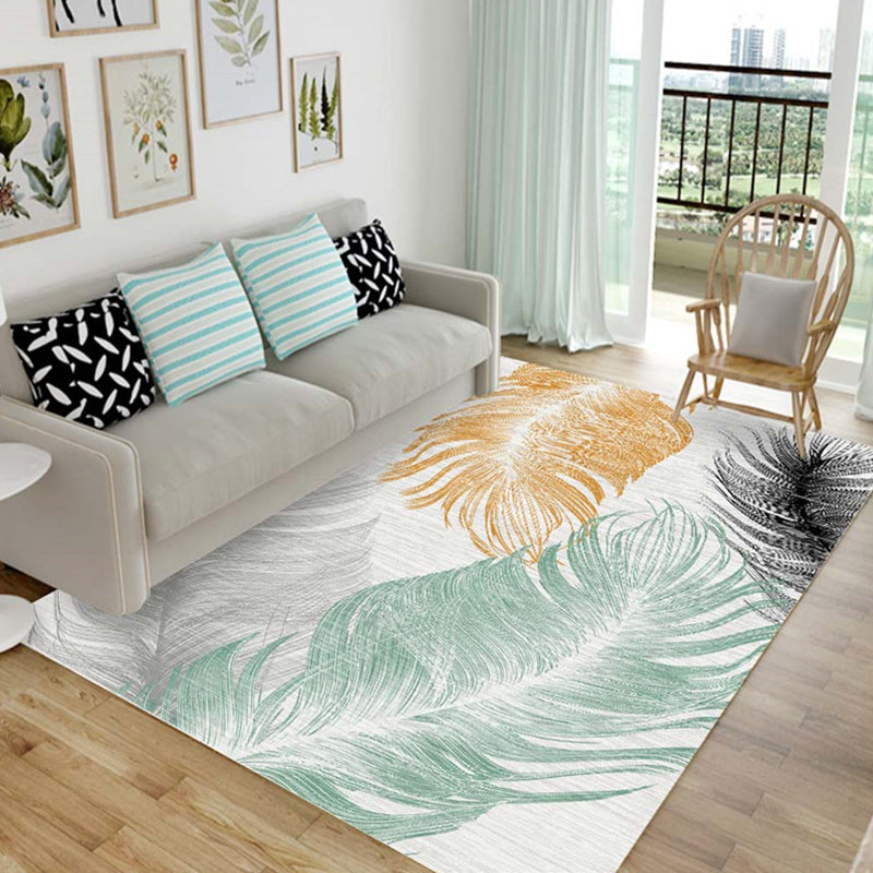 Chic Multicolor Modern Rug Synthetics Feather Patterned Rug Non-Slip Washable Stain Resistant Rug for Lounge