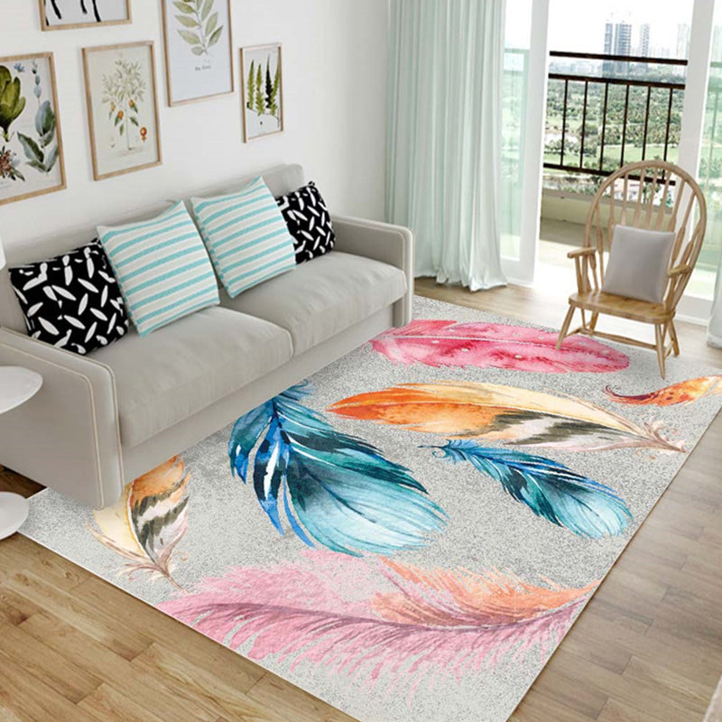 Chic Multicolor Modern Rug Synthetics Feather Patterned Rug Non-Slip Washable Stain Resistant Rug for Lounge